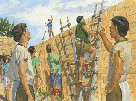 men climbing ladders