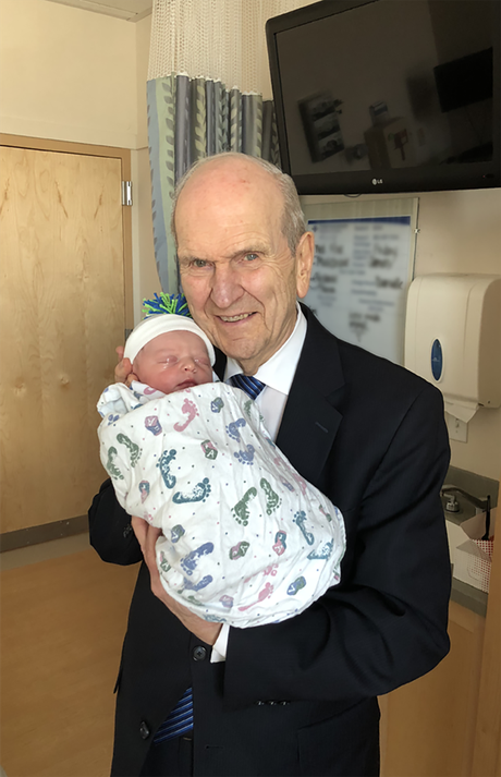 President Russell M. Nelson with new great-grandson